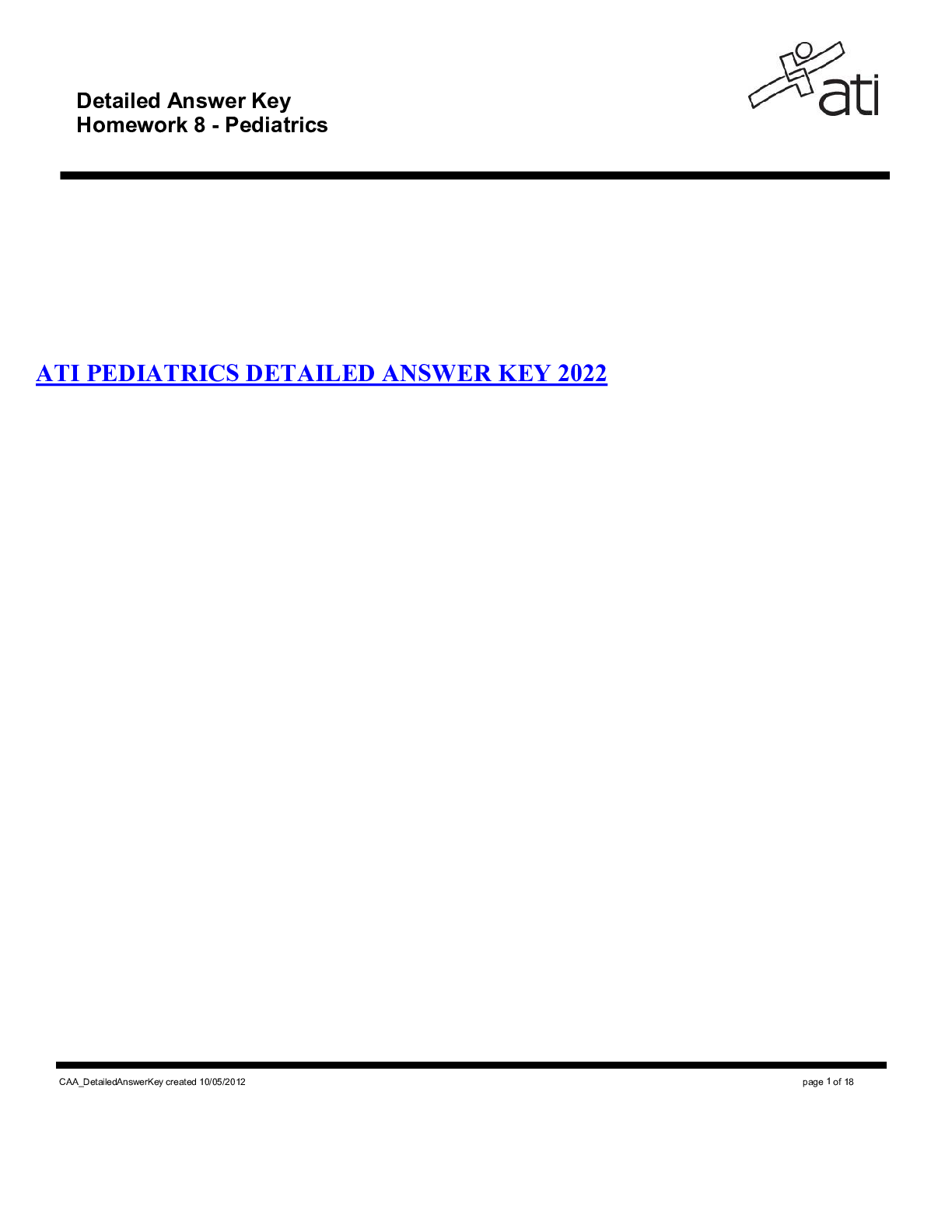Preview of ATI PEDIATRICS DETAILED ANSWER KEY 2022 1600 Q&A